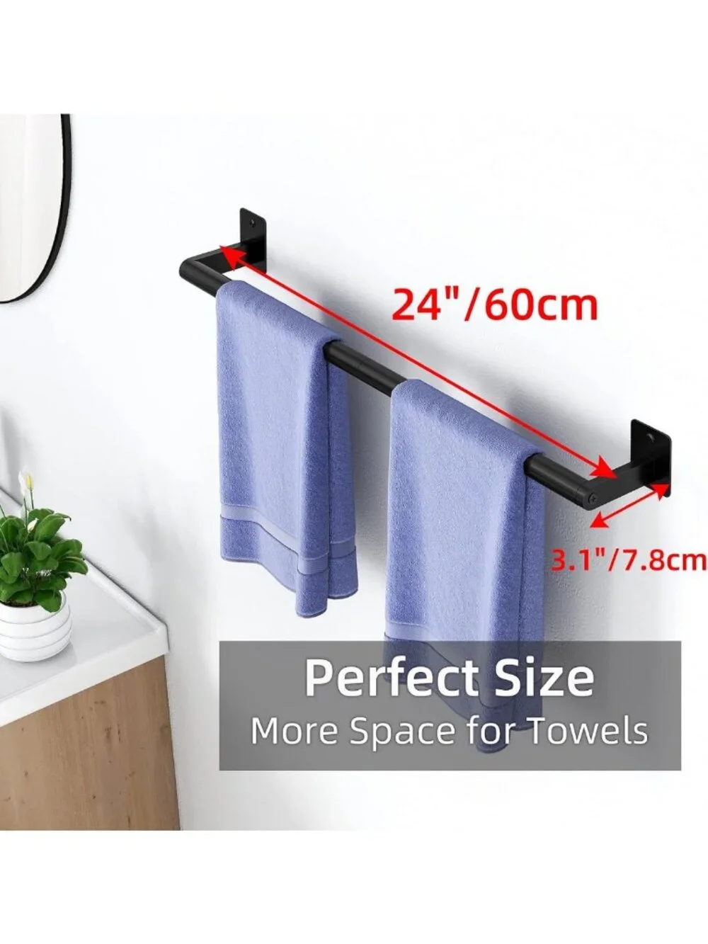 24-Inch Wall-Mounted Towel Bar - Heavy Duty Hand Towel Holder, Modern Matte